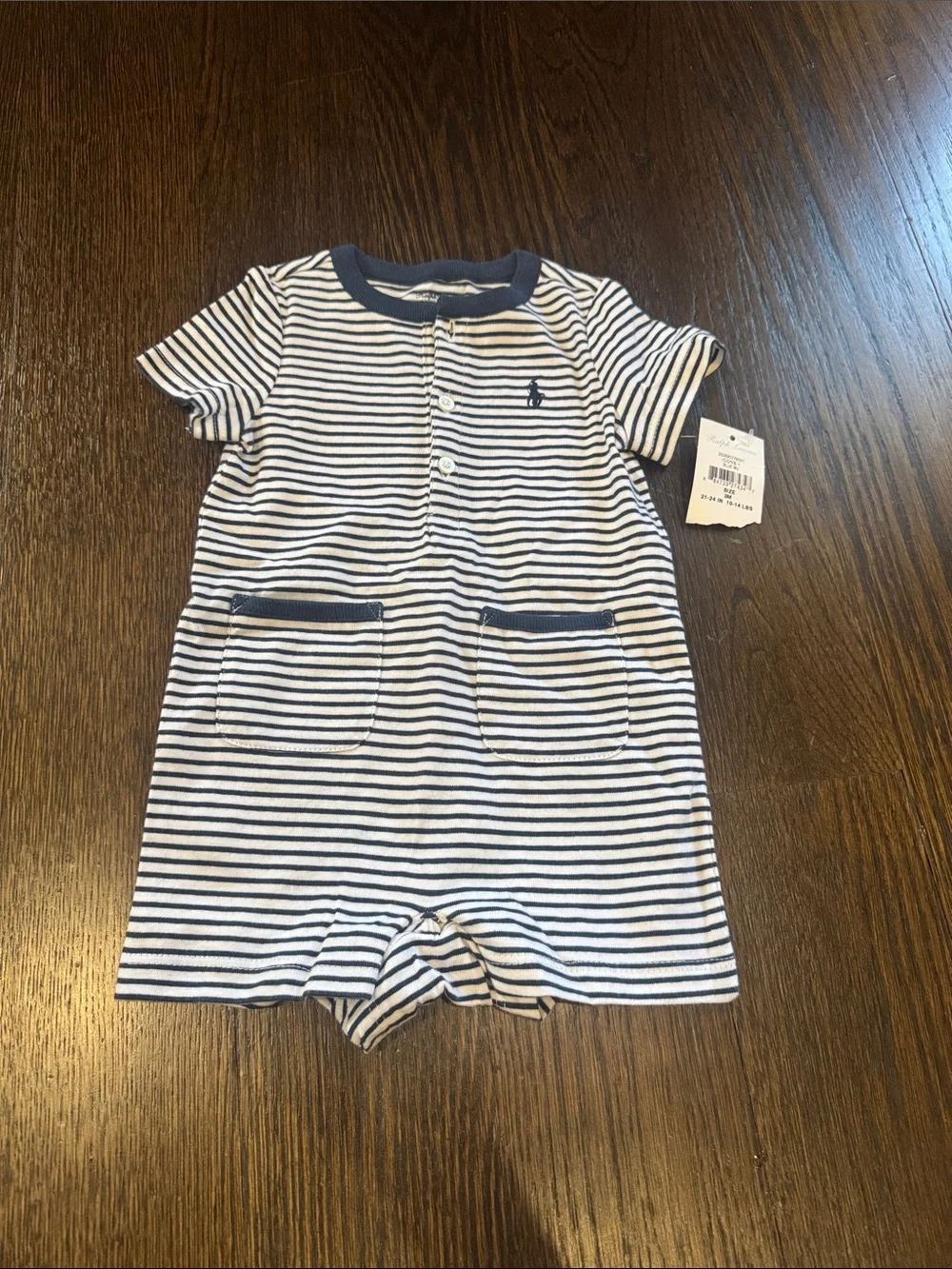 Ralph Lauren Navy & White Striped Baby Romper